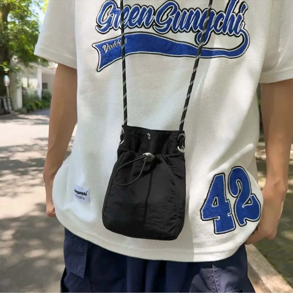

Korean Style Drawstring Phone Bag Large Capacity Tote Bag Light Soft Nylon Bag Niche Design Solid Color Shoulder Bag Outdoor
