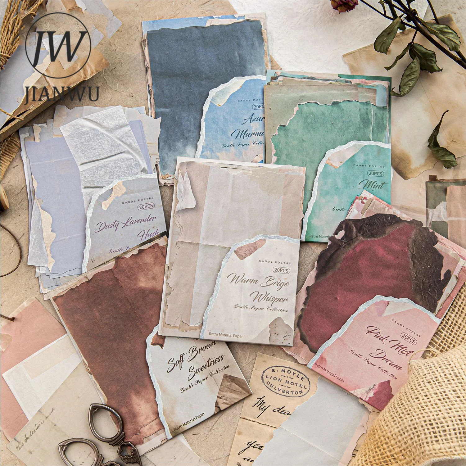 JIANWU Serie di carta delicata Vintage Sbavature Paesaggio Collage Scrapbook Materiale Carta Creativa Fai da te Spazzatura Diario di cancelleria