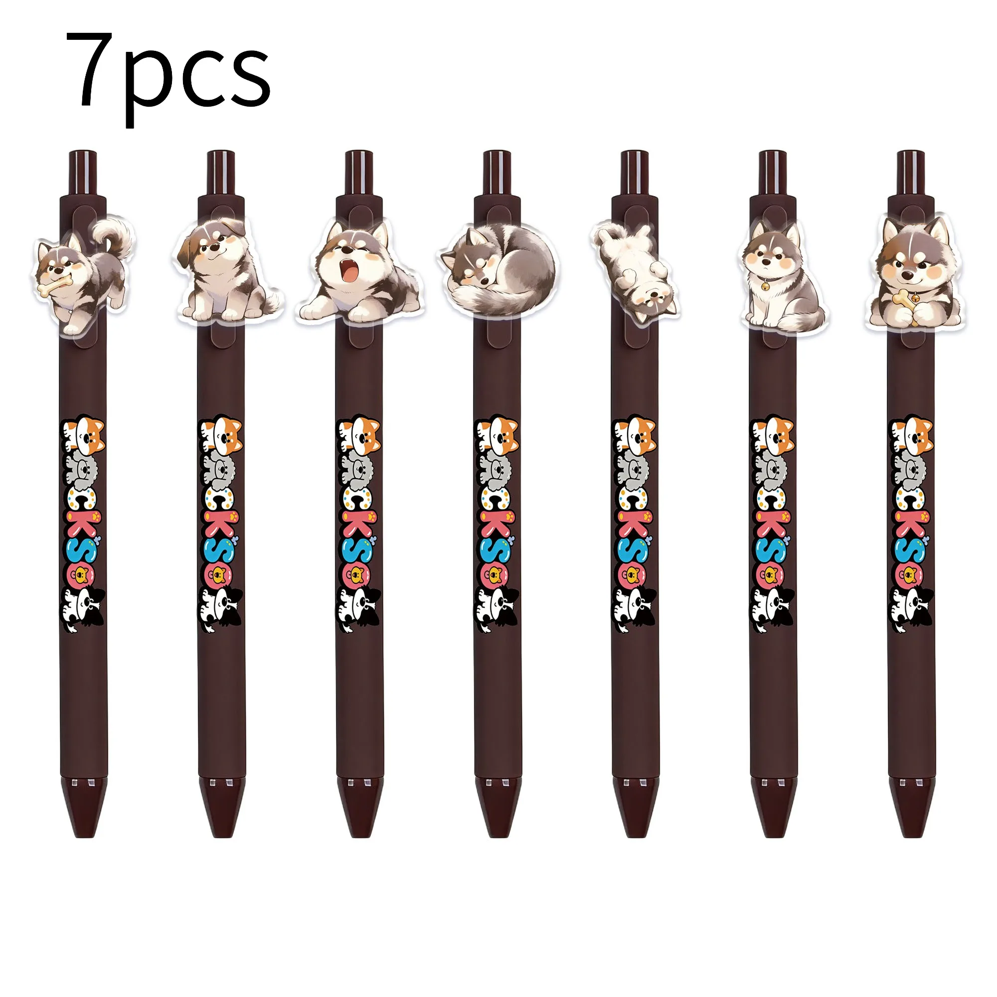 

7pcs Puppy-Themed Ballpoint Pens Alaska Series Patch Print Pens Student Writing Gift Pens