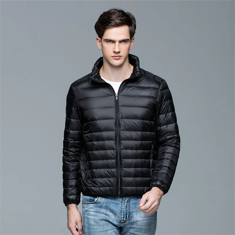 Chaqueta de plumón ultraligera para hombre, cortavientos de plumas, abrigo cálido portátil ligero, Invierno