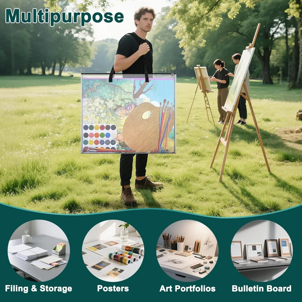 กระเป๋าใส่ผลงานศิลปะขนาด 20x26 นิ้ว, กล่องเก็บงานศิลปะพร้อมหูหิ้วและซิป, ซองใส่เอกสารกันน้ำแบบตาข่ายสำหรับกระดานข่าว