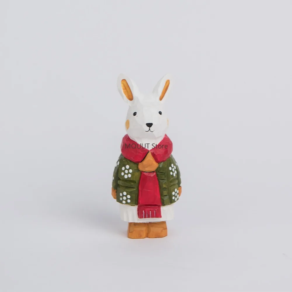 يدويا الخشب نحت أرنب رجل التماثيل الحلي مكتب المنزل Kawaii سطح المكتب ديكور عيد ميلاد هدية الكريسماس للعائلة