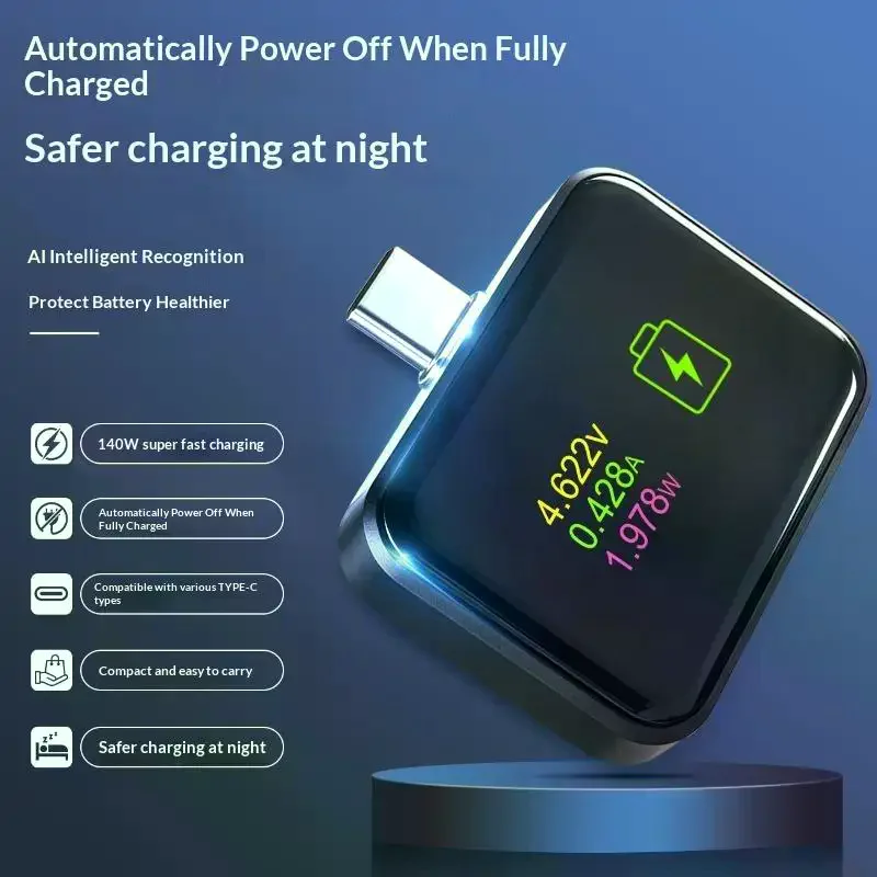 Type-C Phone Charger Fast Charging Adapter Digital Display Automatic Power-Off Full Charge Separator For Phone Smart Device 140