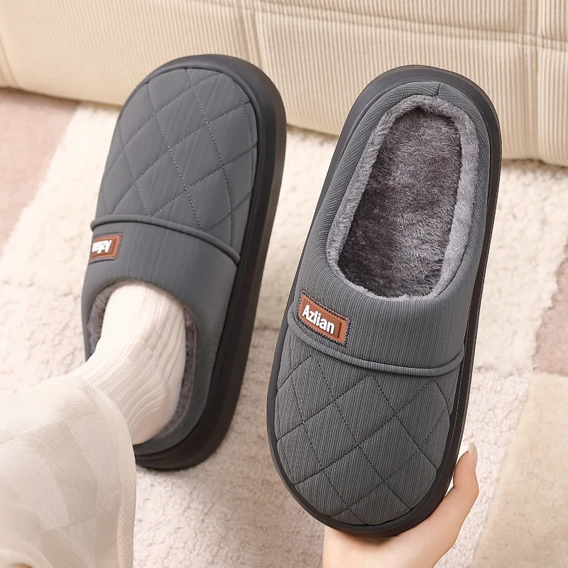 Winter-Wärme-Pantoffeln für Damen und Herren, gesteppte Diamant-Hausschuhe, dicke Plattform, mit Fleece gefütterte Mules, weiche Plüsch-Innenpantoffeln für das Schlafzimmer. – Detail 2