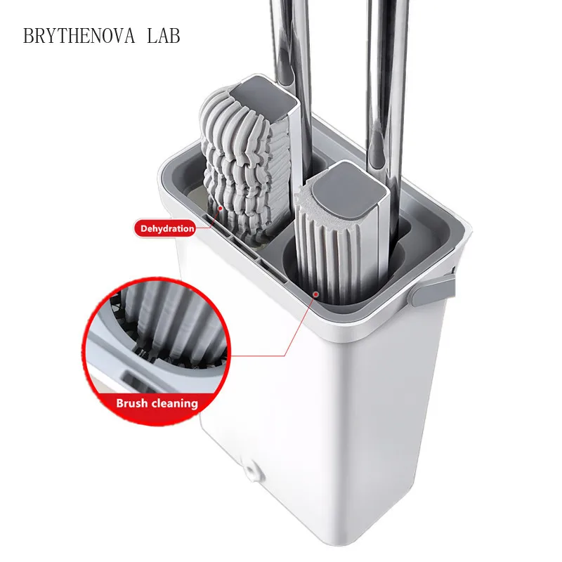 Swivel Mop with Bucket & Draine Sponge Free Hand Lazy Wash Squeeze Wringer Rubber Cotton Head Household Cleaning