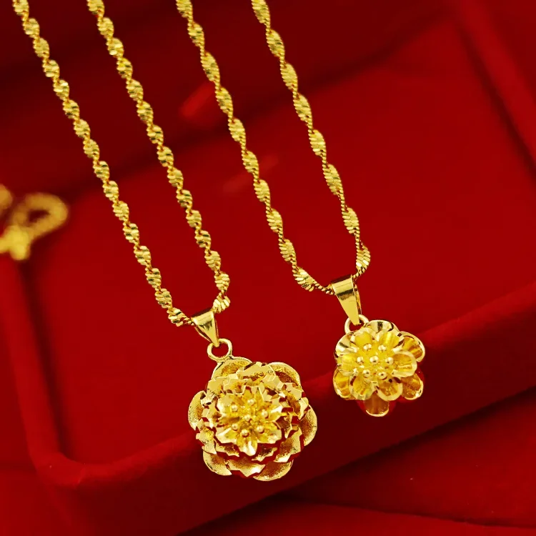 

9999 Real Gold 24K Women's Gold Necklace, Fashionable and Simple in Japan and South Korea, Women's Pure Flower Necklace
