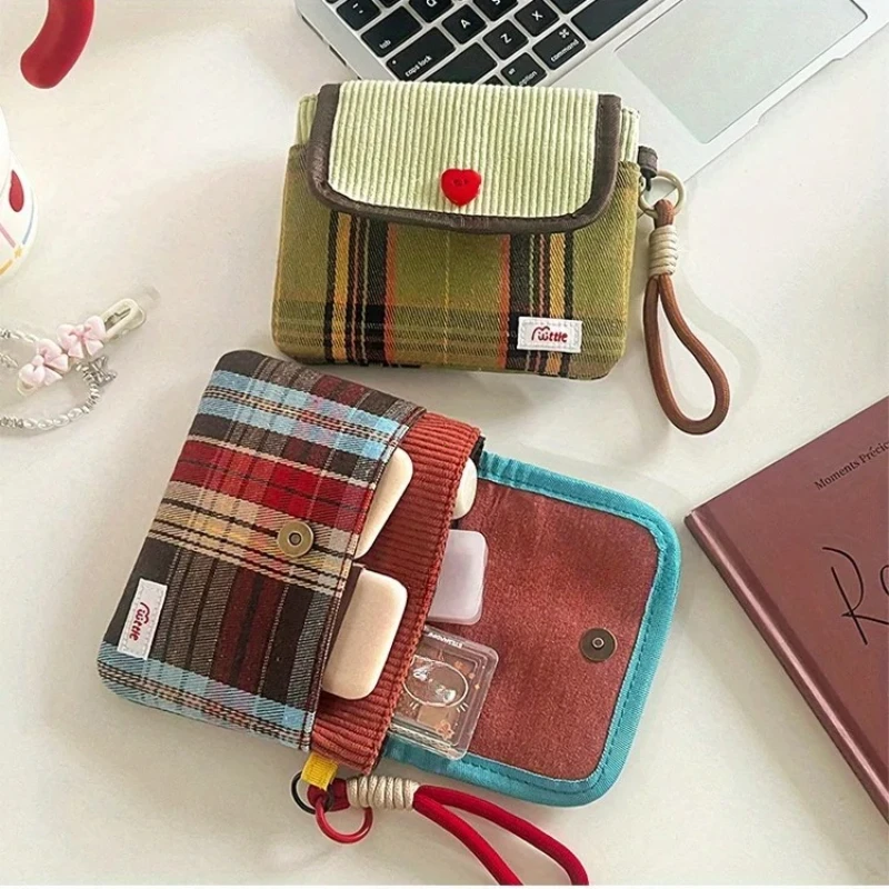 New Fresh Checkered Storage Bags Candy Sanitary Towel Small Bags Portable Sanitary Napkin Storage Bags Large Capacity Practical