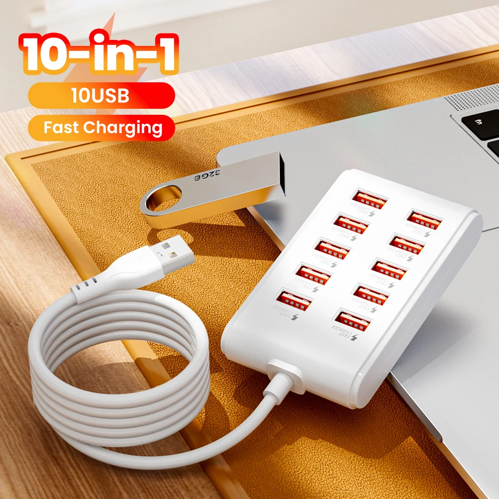 10 in 1 Electrical Socket 10USB Fast Charging Plug Desktop Charging Station 480Mbps High Speed Data Transfer USB2.0 Power Socket
