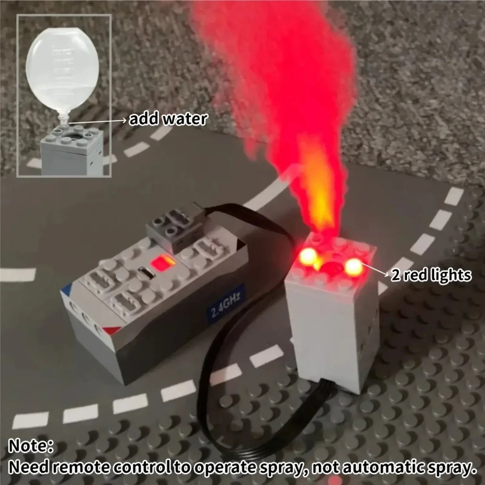 Electric Exhaust Smoke Spray Parts with Red LED Lights for MOC Sports Car Models,  -Compatible Building Blocks Toys