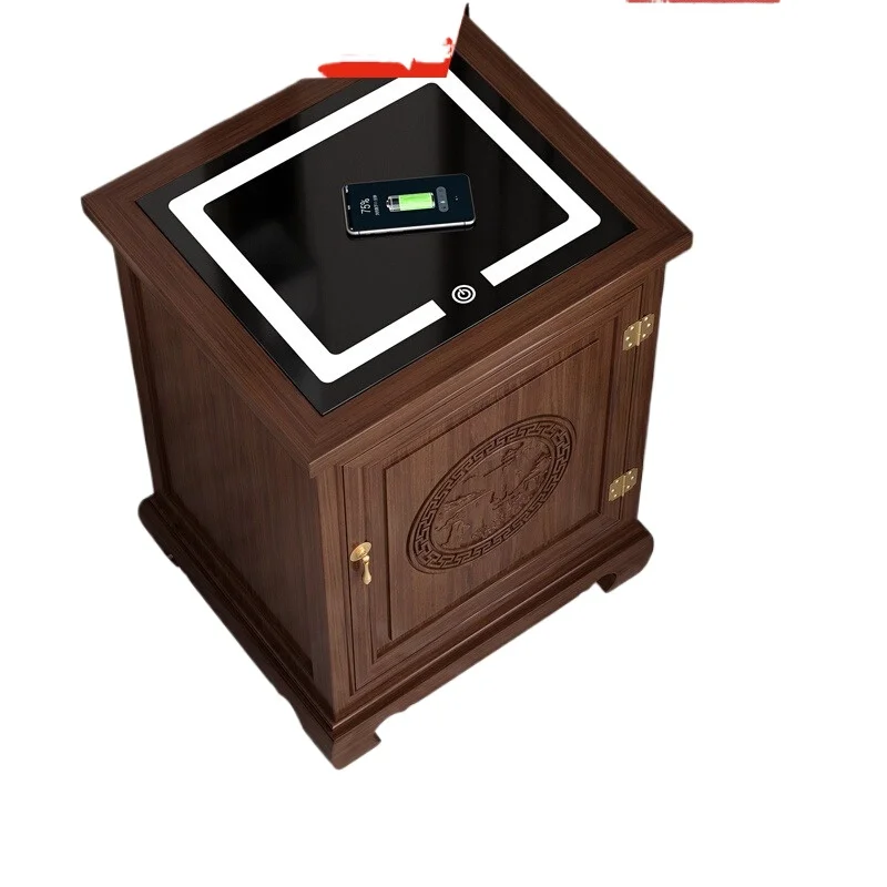 Household anti-theft safe with lamp New Chinese antique carved smart bedside table integrated invisible