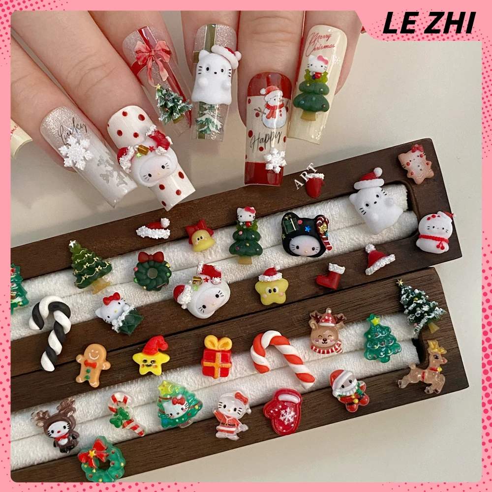 

Cartoon Hello Kitty Christmas Series Nail Art Accessories Christmas Tree Garland Crutch Glove Hat Sock Snowman Diy Nail Decor