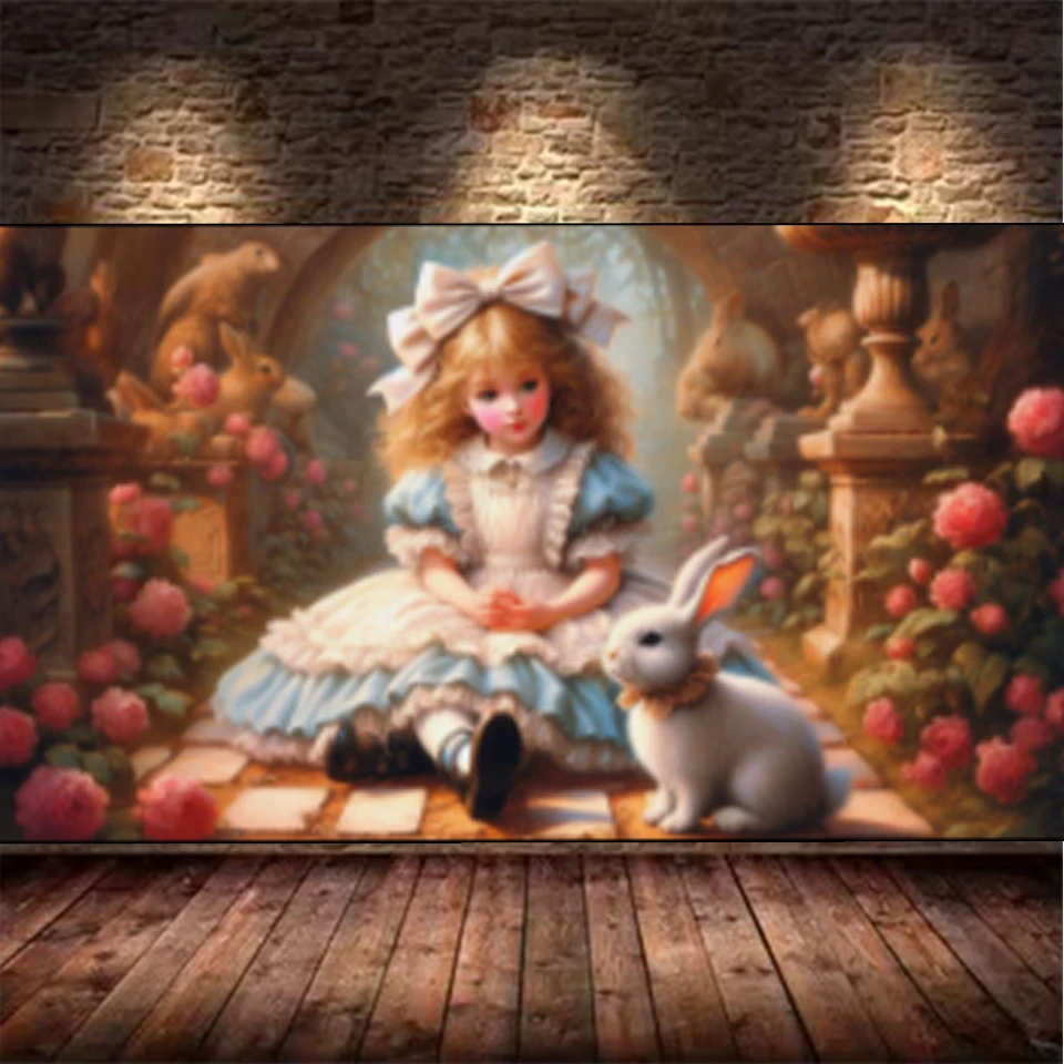 

5D DIY Diamond Painting Girl Portrait and Rabbit New Product Mosaic Flower Painting Rhinestone Embroidery Rabbit Handmade Gift