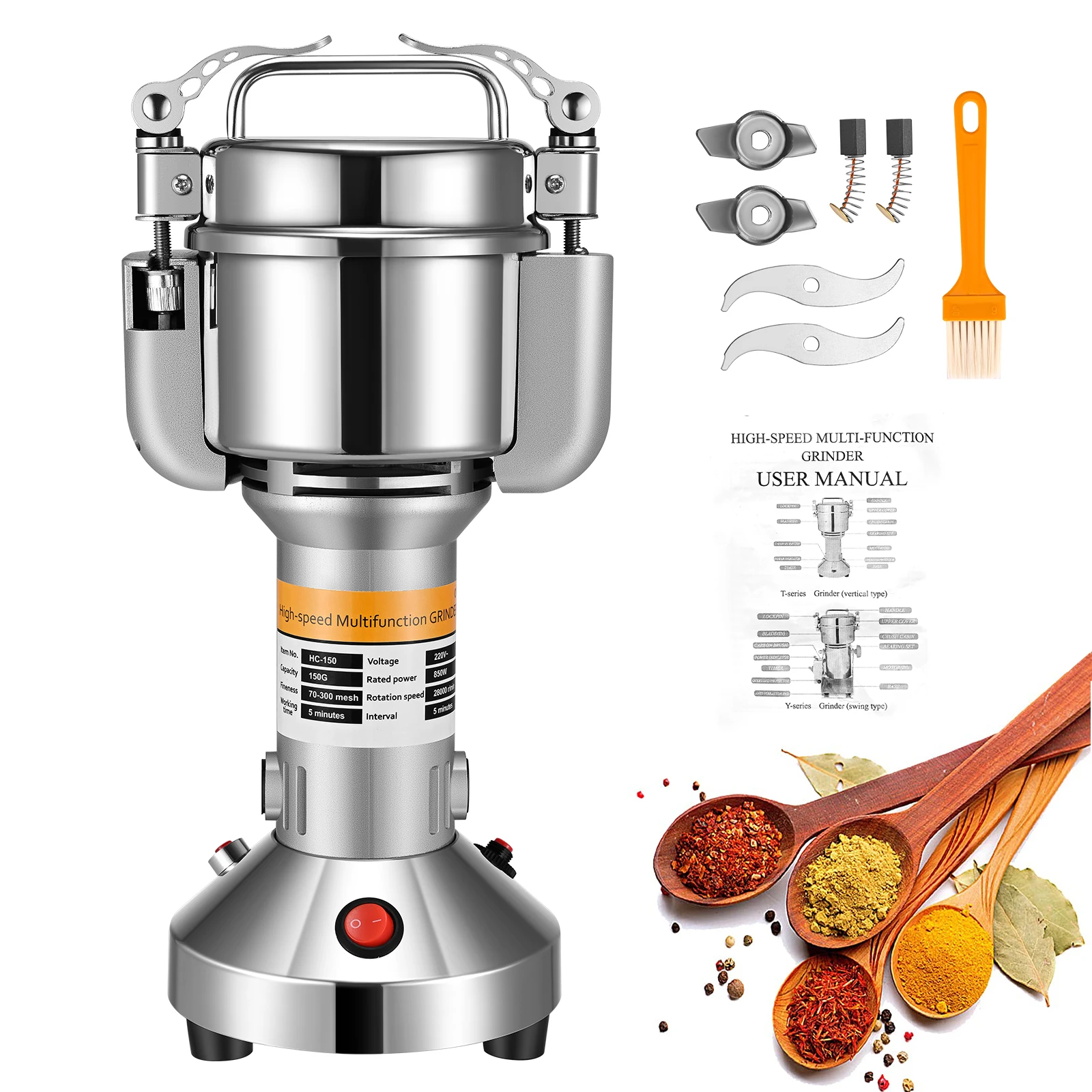 500g Stainless Steel Electric Grain Mill 36000r/min 2500W Electric Grinder Grinding Herb,Coffee Bean,Grains,Spices