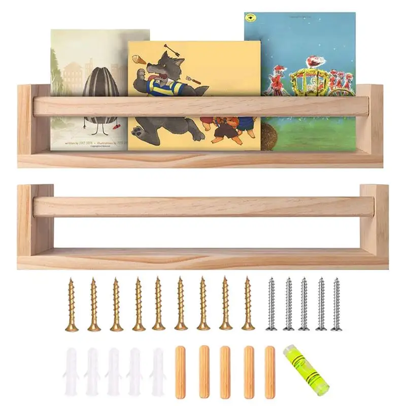 

Floating Wall Bookshelf For Kids Toys Storage Organizer Bookshelves Wooden Seasoning Holder 2Pcs Toy Storage Shelves For Kitchen