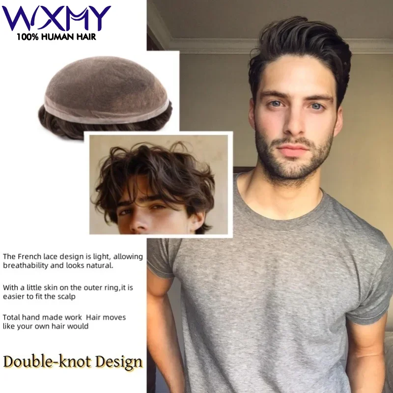 Blond Full Lace Base Male Hair Prosthesis Breathable Toupee Human Hair Wig for Men Capilar Hombre Wig Systems