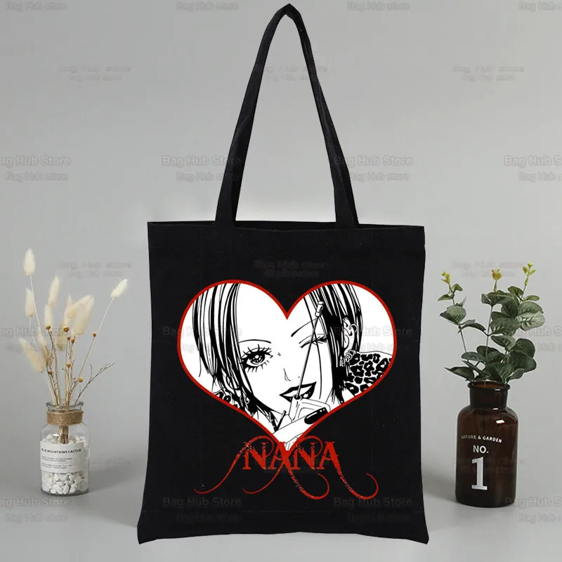 Pedras pretas NANA Osaki Anime Tote Bag, Sacos de lona unisex do curso, Eco Shopping Bag dobrável, design original