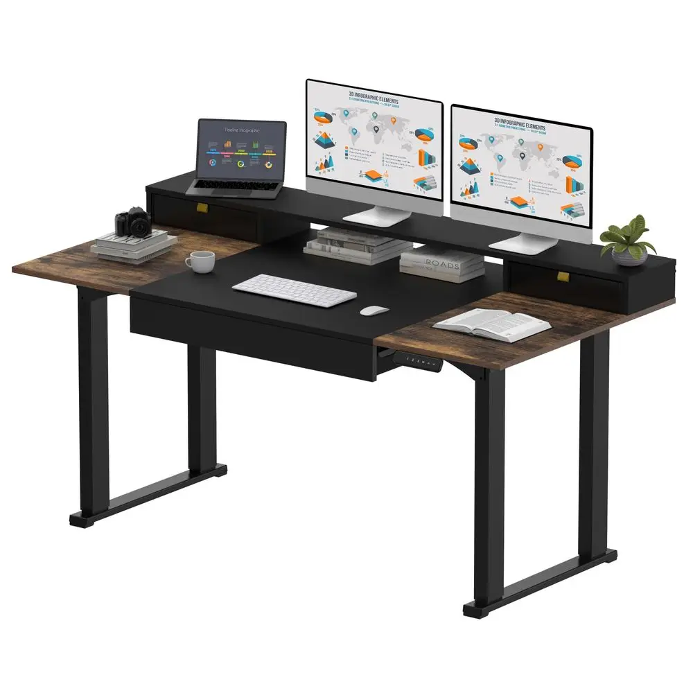 

Electric Standing Desk with Drawers, 63 x 32 inch Height Adjustable Computer Desk, Home Office Stand Up Desk with 3 Preset Heig