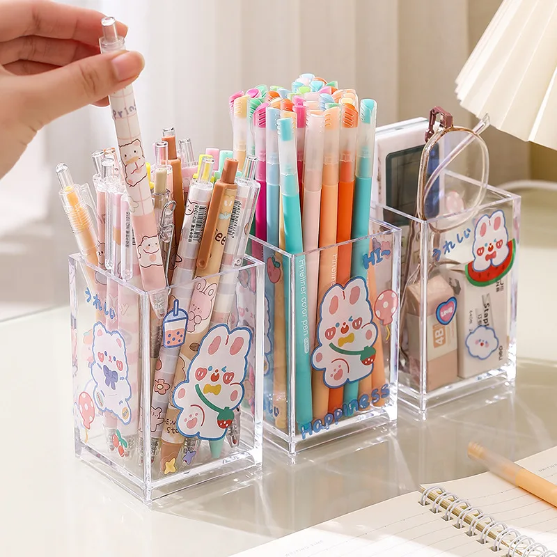 

Transparent Acrylic Pen Holder, Office Desk Stationery Storage Box, Student Makeup Brush Storage Bucket