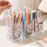 Transparent Acrylic Pen Holder, Office Desk Stationery Storage Box, Student Makeup Brush Storage Bucket