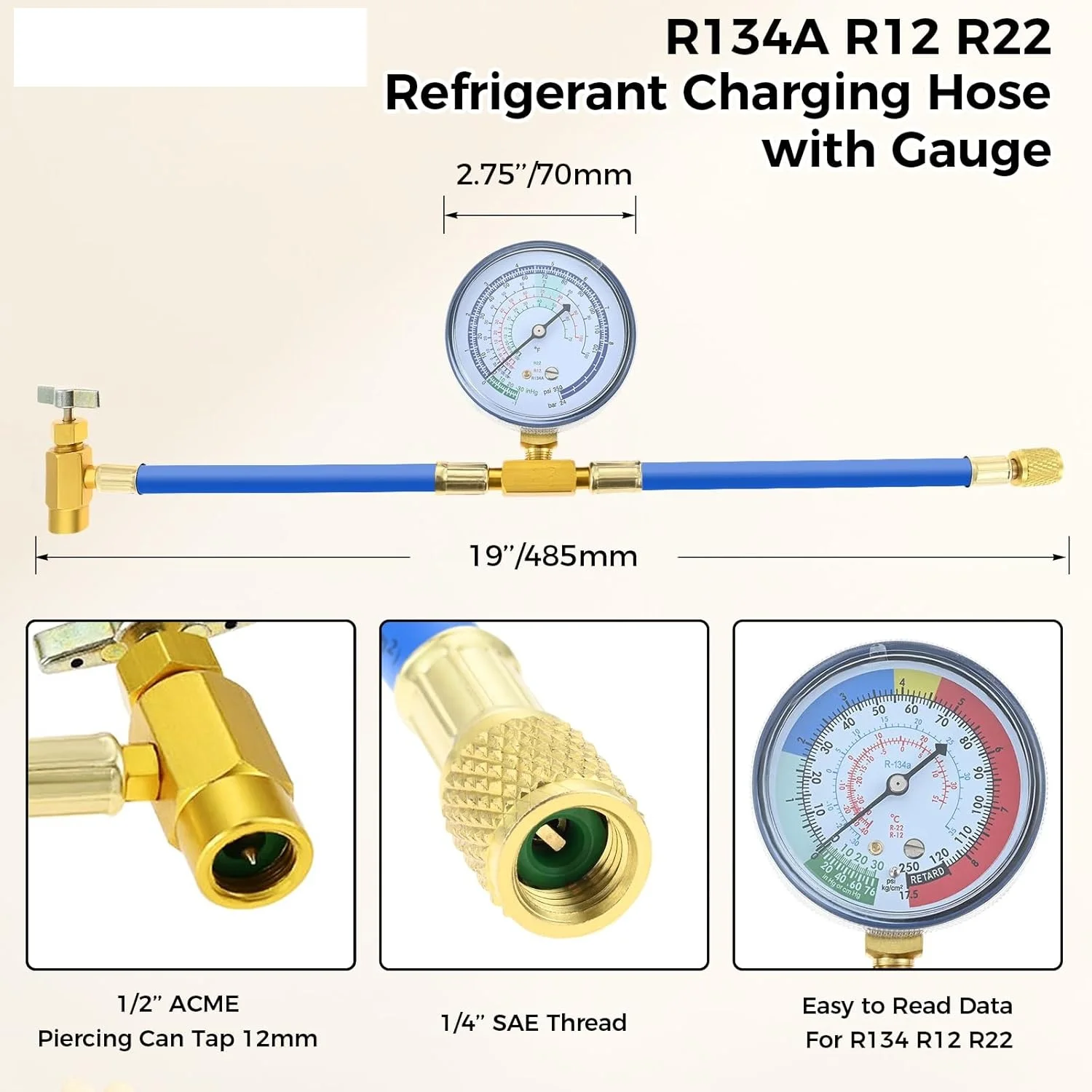R134A Refrigerant Recharge Kit with Bpv31 Bullet Piercing Tap Valve R134A Low Side Quick Coupler and R410A Straight Adapter