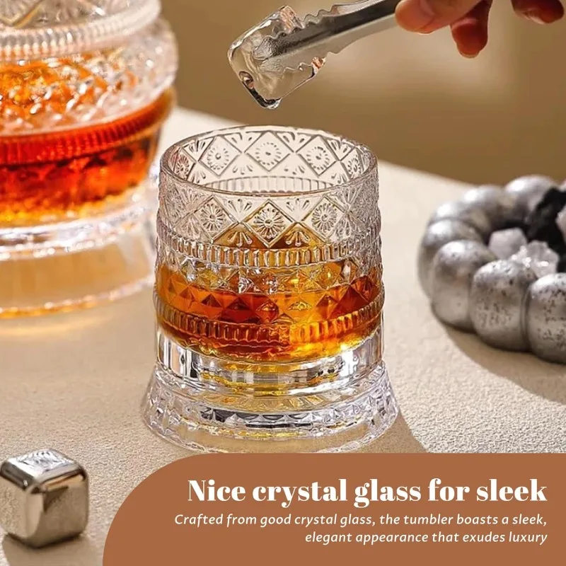 ##280ml Rotating Whiskey Glass Crystal Rum Glass Cocktail Party Drinking Gift Creative Crystal Premium Beer Glass