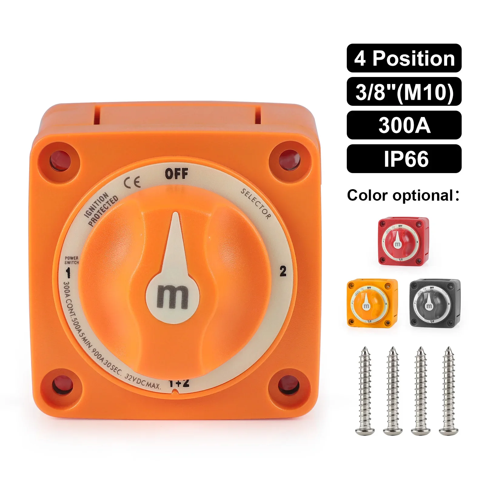 

CNSPEED 300A 32V M10 M-Series Selector 4 Position Battery Switch Isolator Disconnect Rotary Switch ﻿For Camper RV Truck Boat Car