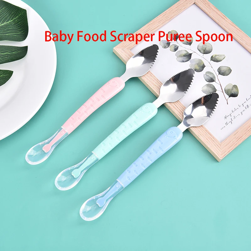 New#1Pc Double Head Baby Food Scraper Stainless Steel Pure Spoon Multifunctional Mud Scraper