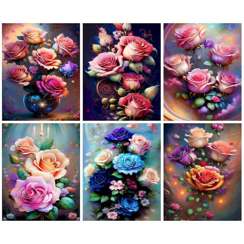 

GATYZTORY Oil Painting By Numbers Colorful Rose 40x50cm Canvas Wall Art Pictures By Number For Adults Children Gift Home Decorat