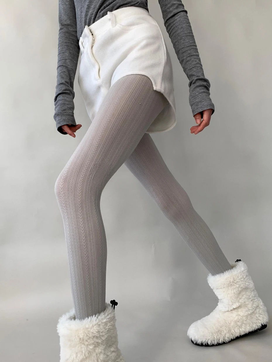 Miu Grey Leggings Women's High-Waist Long-Pants Micro-Pressure Base Layer Tights Autumn Winter Pure Desire See-Through White