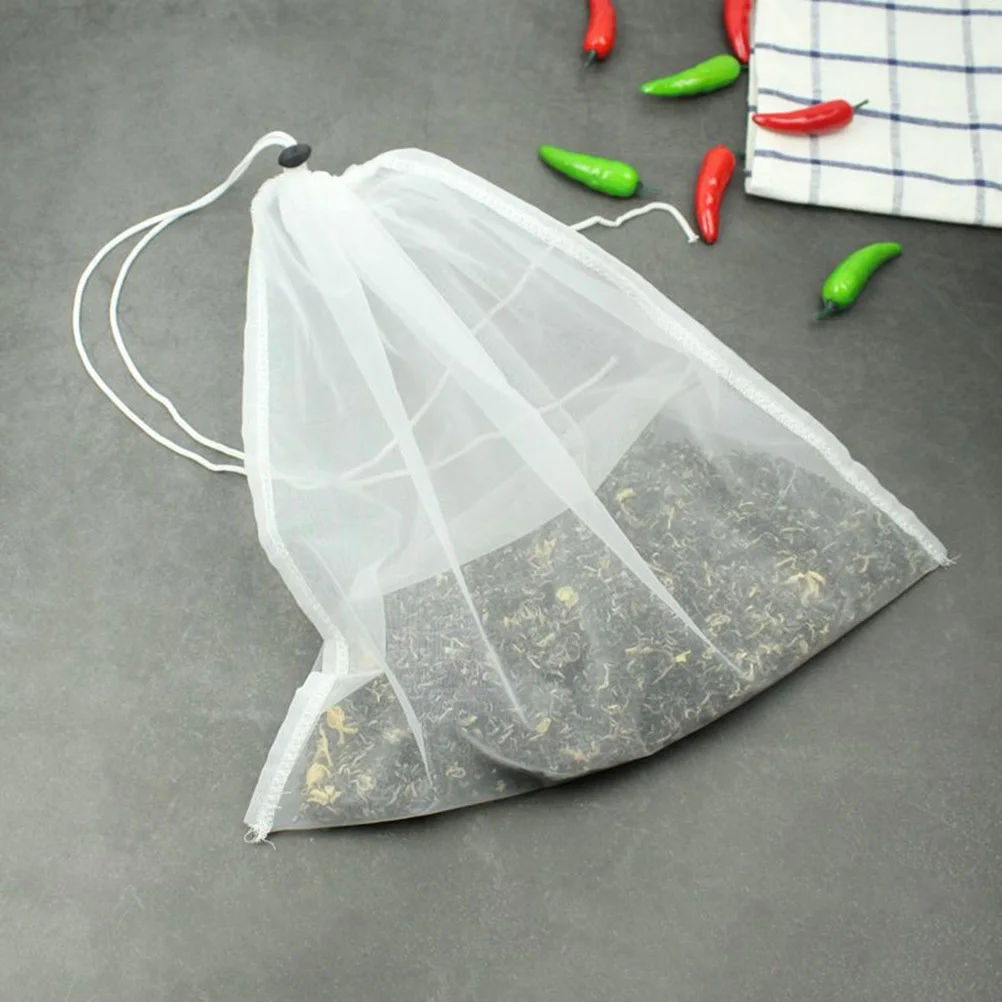 

Reusable Nylon Mesh Tea Filter Bags Drawstring Large Opening 34x37cm Perfect for Brewing Loose Leaf Tea Strainers
