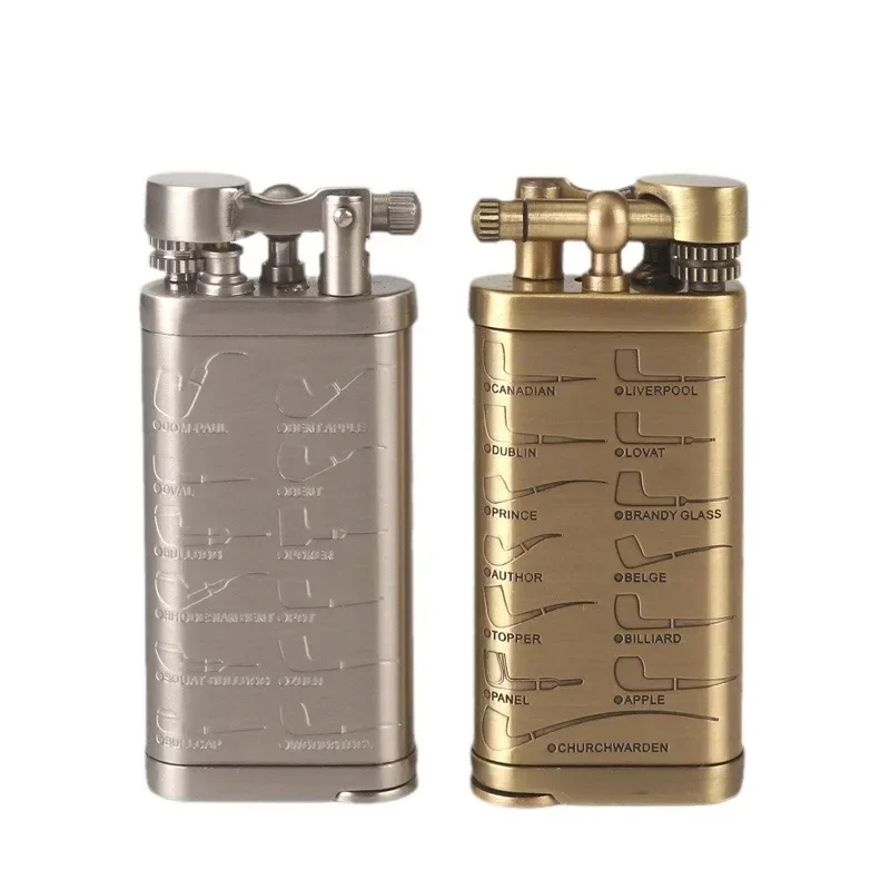 JIFENG Pipe Dedicated Gas Lighter, Oblique Flame, Inflatable, with Pressing Rod, Retro Metal Grinding Wheel Lighter Gift Box