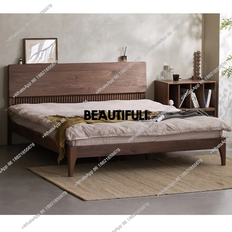 

Nordic full solid wood bed, North American black walnut furniture, master bedroom, double queen bed, vintage