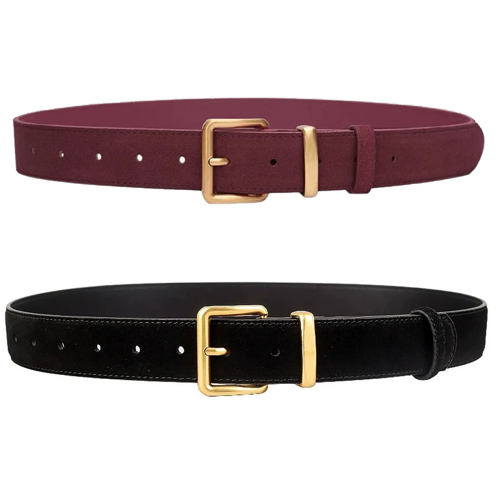Luxury Suede Pu Leather Belt for Women, Vintage Style with Gold Pin Buckle, 2.8cm Wide Waistband for Dresses & Jeans Accessories