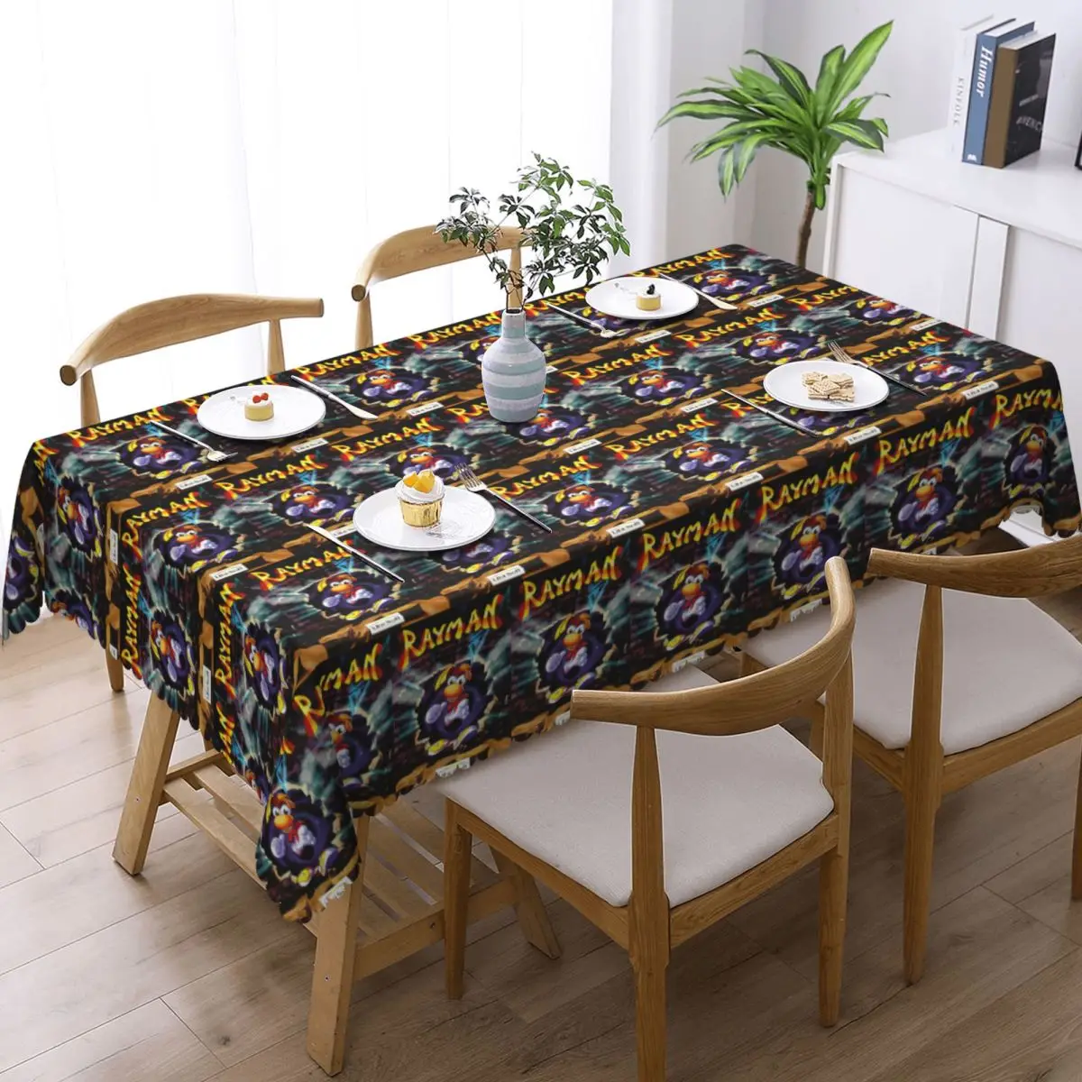 Black Vintage Retro Rayman Legends Graphic Custom Rectangular Tablecloth Oilproof Table Cover for Dining Events Table Cloth