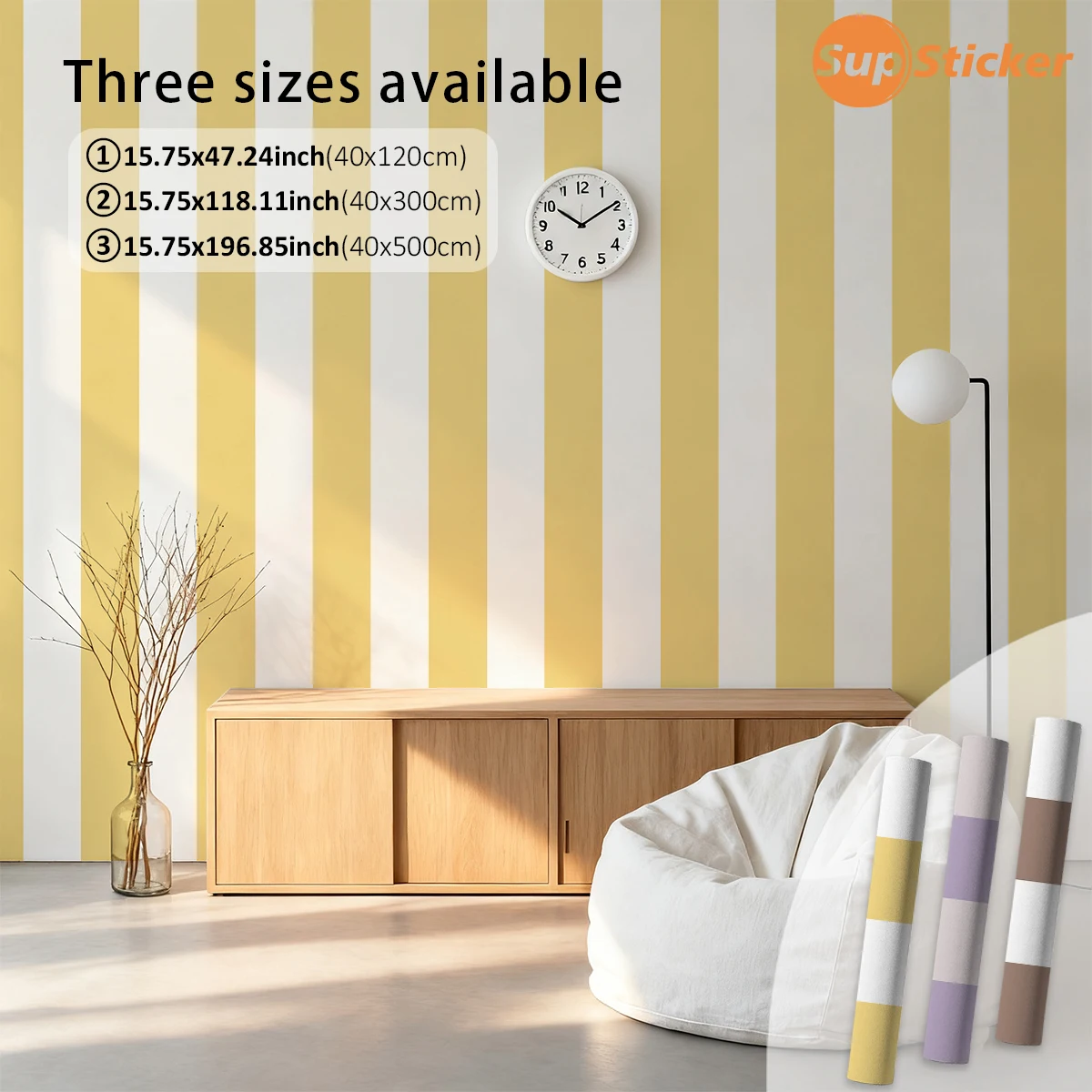 Peel and Stick Striped Wallpaper, Self - Adhesive Removable Wall Decor, Available in Multiple Colors and Sizes