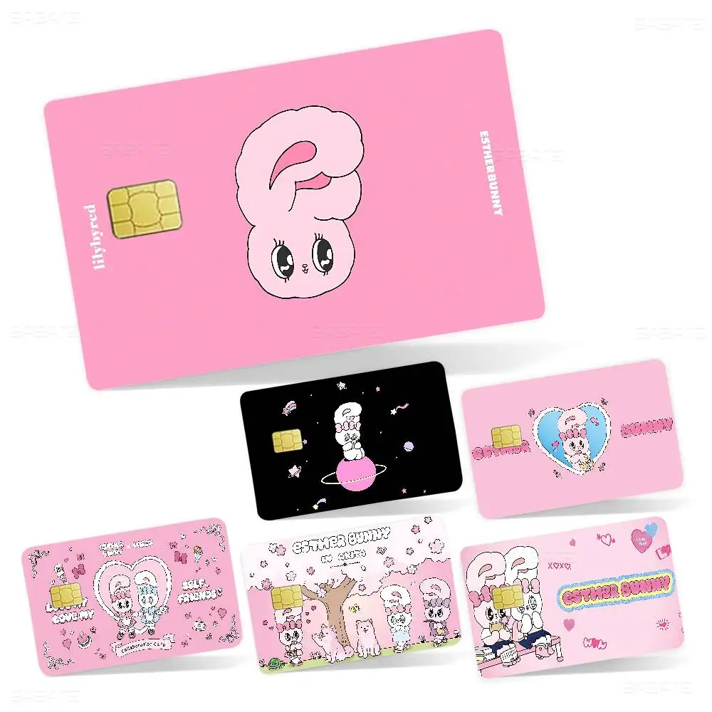 E-Esther Bunny Cartoon Diy Credit Debit Card Sticker Party Sticker Decoration Waterproof Small Chip Card Skin Sticker