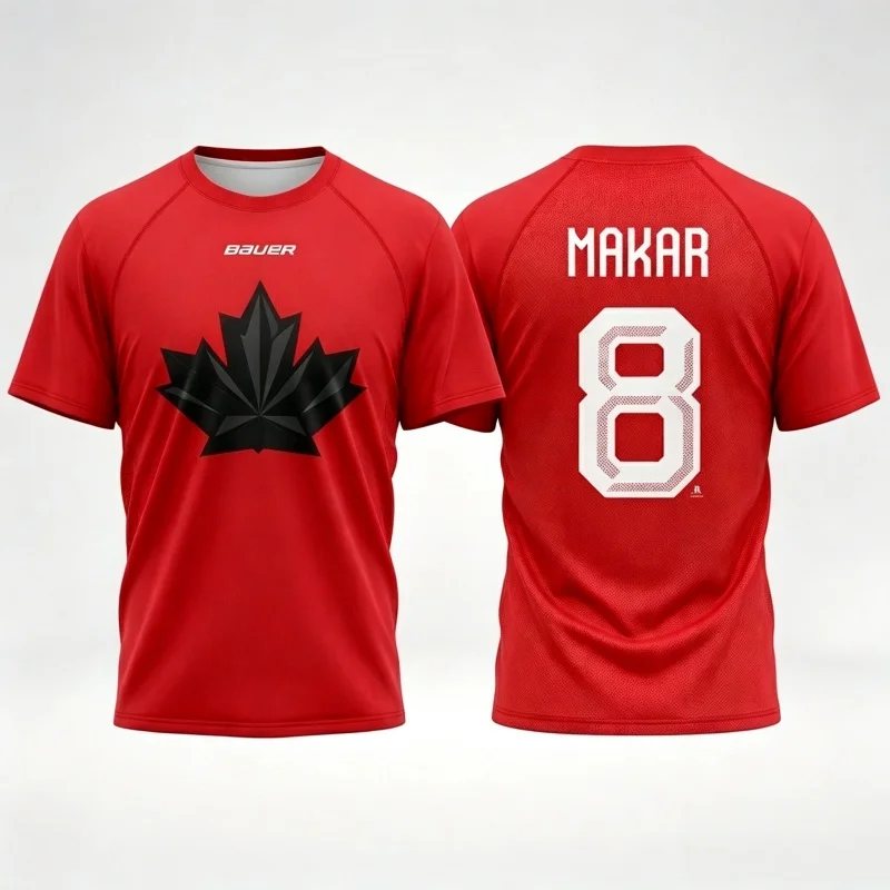 Sommer Kanada Eishockey Rotes T-Shirt 3D-Druck McDavid 97 Crosby 87 MacKinnon Sublimations-Sportfan-Jersey Tops Familien-Kinder-T-Shirts – Detail 2