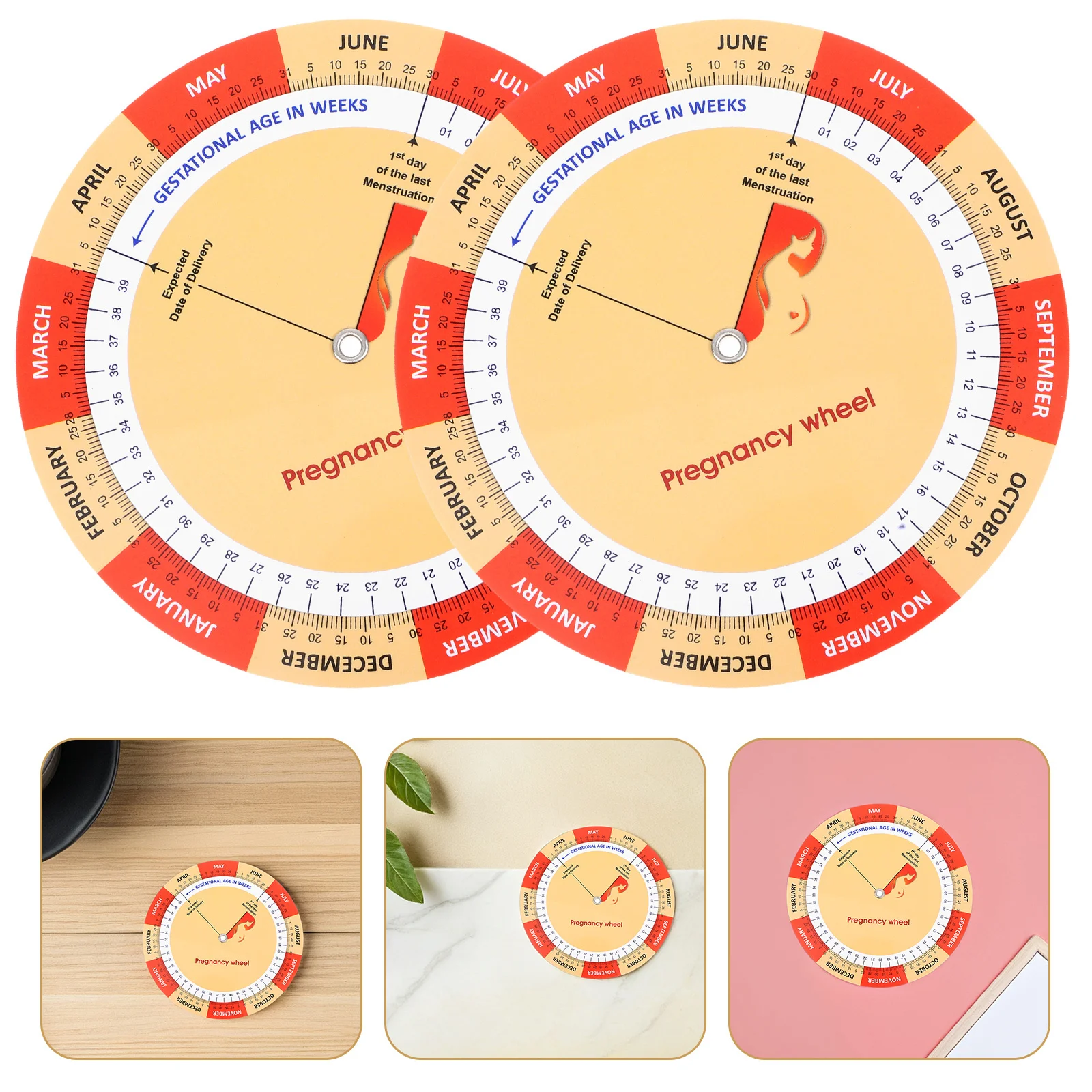 2pcs Wheel: Color Printed Fetal Development Chart For Expecting Moms Pregnancy Schedule Tracker Tool Poster Early Pregnancy