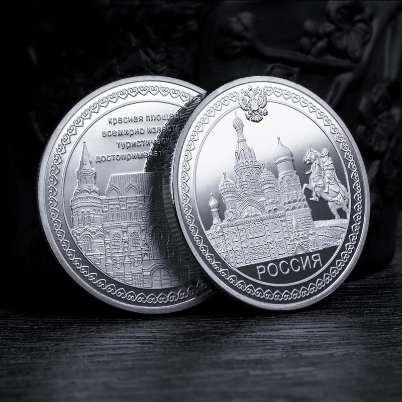 Russia St. Petersburg Red Square Building Collectible Coins for Collection Metal Plated Gold Coin for Souvenirs Home Decor