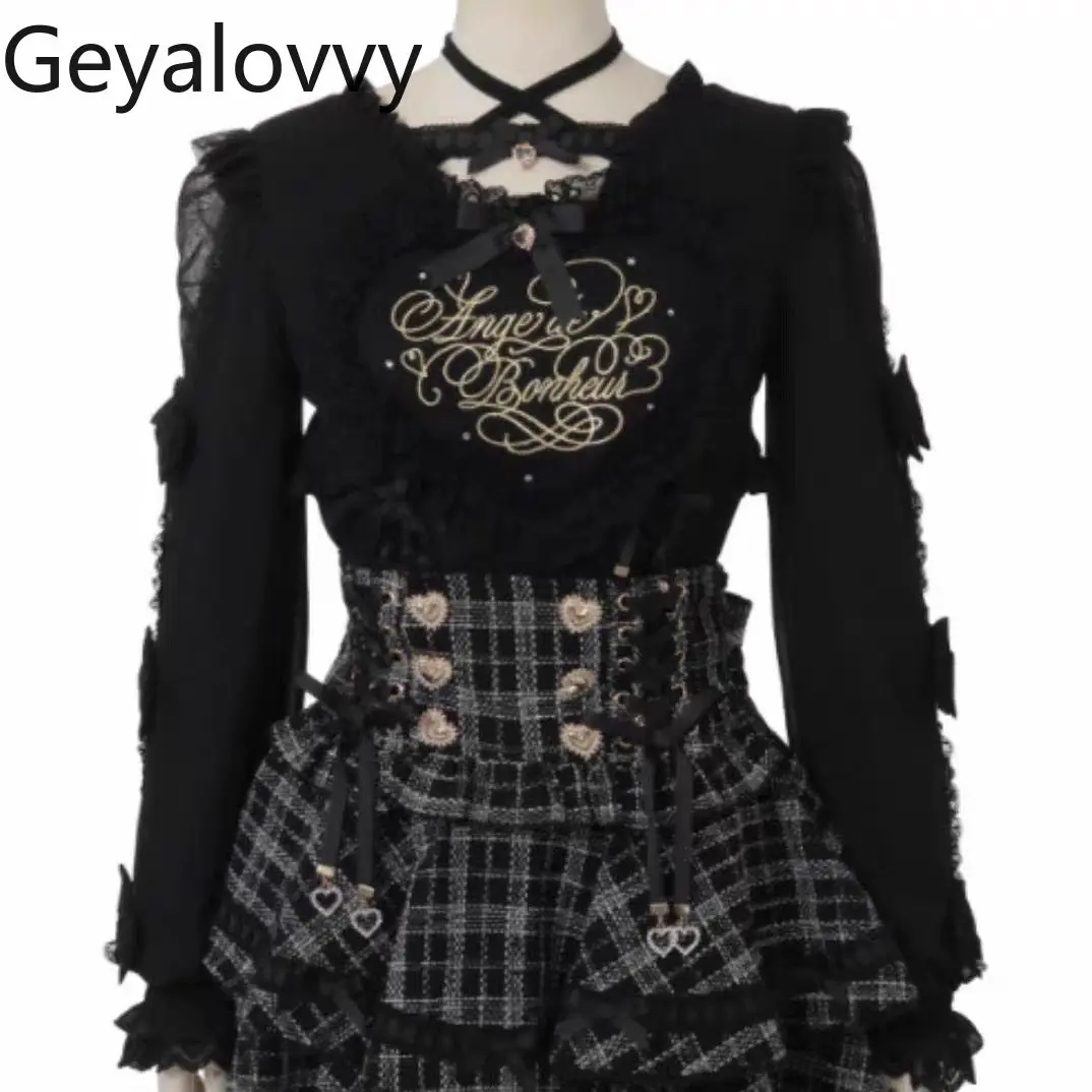 

Весенне-осенние женские топы в японском стиле, серийно производимые рубашки в стиле Лолита, кружевные повседневные элегантные блузки с бантом, рубашки с длинным рукавом