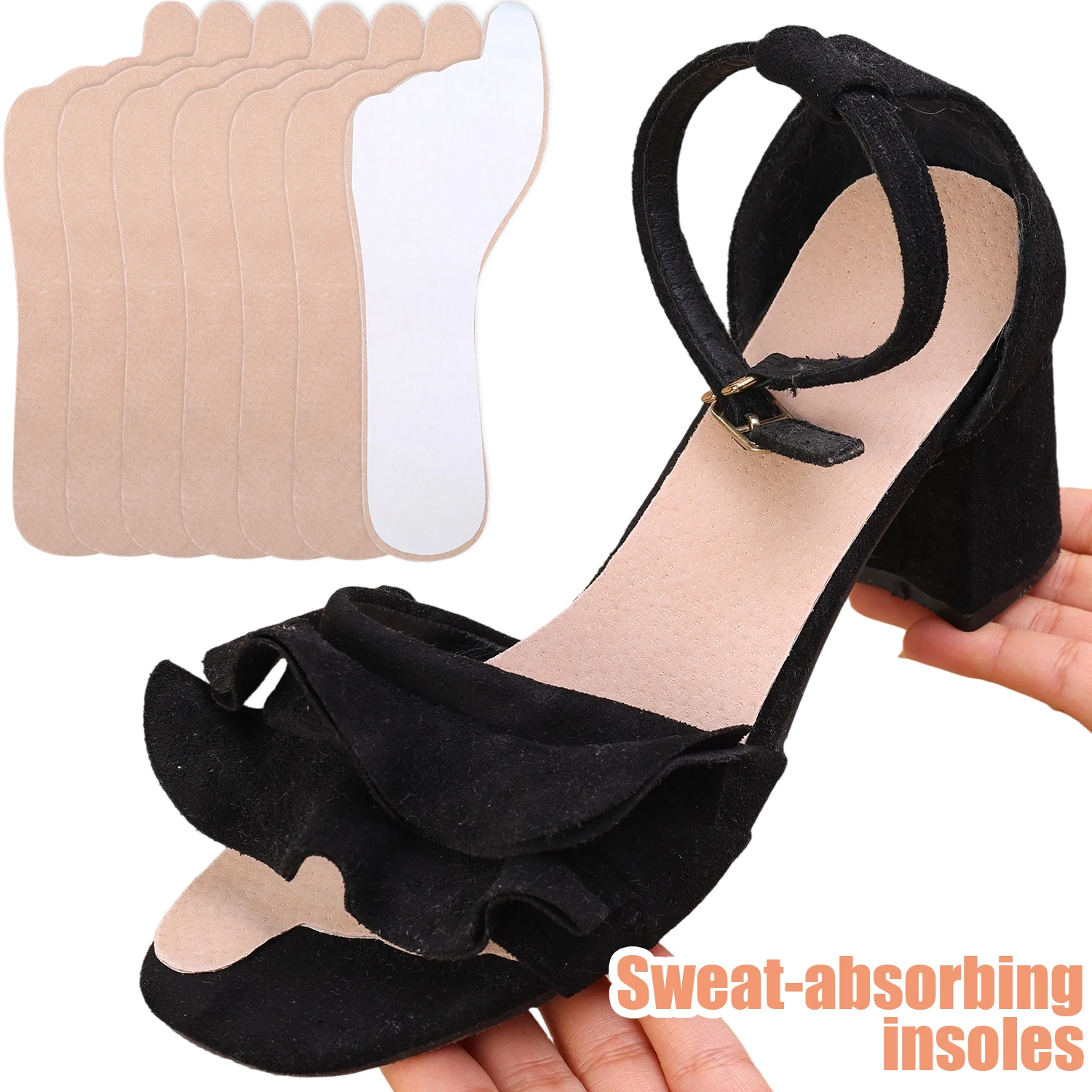 5pairs Self-adhesive Insoles for Sandals Breathable Sweat-absorbing Non-slip Insoles Women Summer Shoe Pad Sandals Stickers