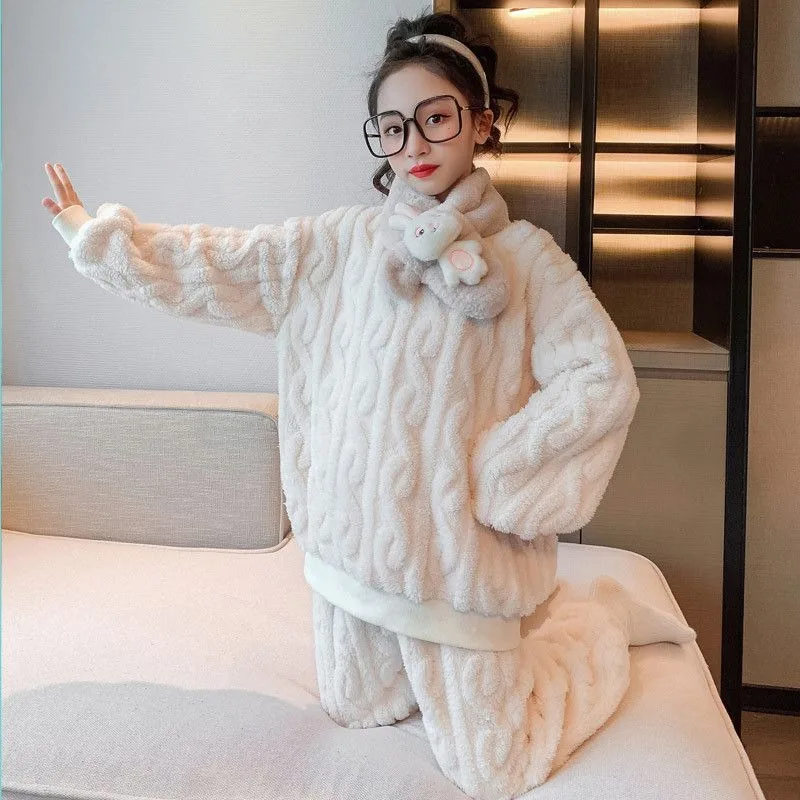 

Фланелевые пижамы из кораллового флиса для девочек, утепленный зимний комплект одежды для сна для детей, комфортная теплая мягкая хлопковая детская одежда для спальни