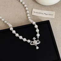 Vintage Pearl Pendant Planet Necklace Women's Fashionable Sweater Chain Durable Metal Material Versatile Quality Design