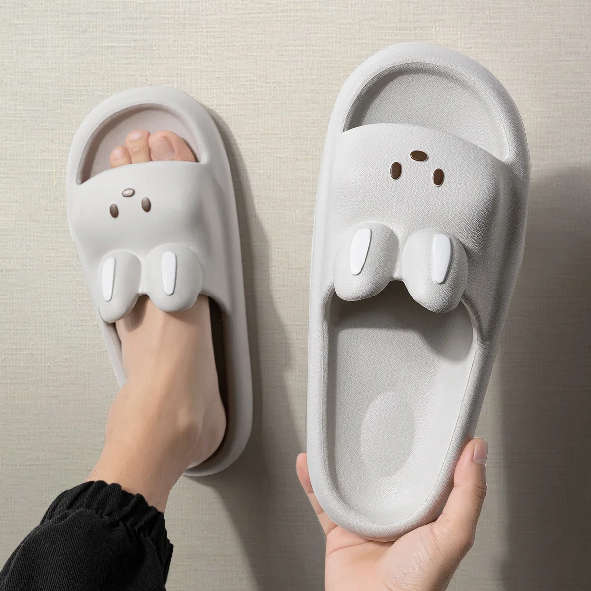 남녀공용 만화 토끼 슬리퍼, 부드러운 두꺼운 밑창, 귀여운 슬라이드, 커플 비치 샌들, 욕실 샤워, 미끄럼 방지 신발, 여름