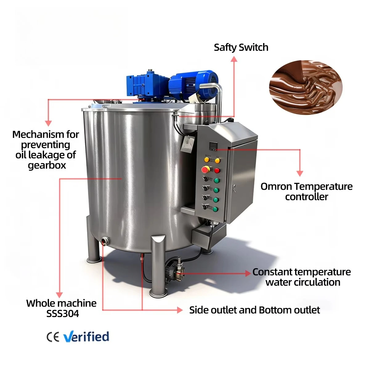 New LST Commercial 150/300/500/1000L Chocolate Tempering Melting Machine Tank Customizable Food Grade 304 Stainless Steel