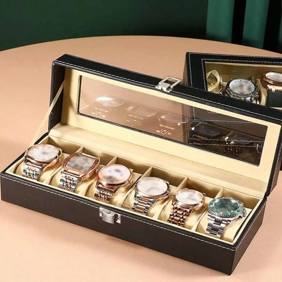 2/3/6-Slot Luxury PU Leather Watch Storage Box with Safety Barrier