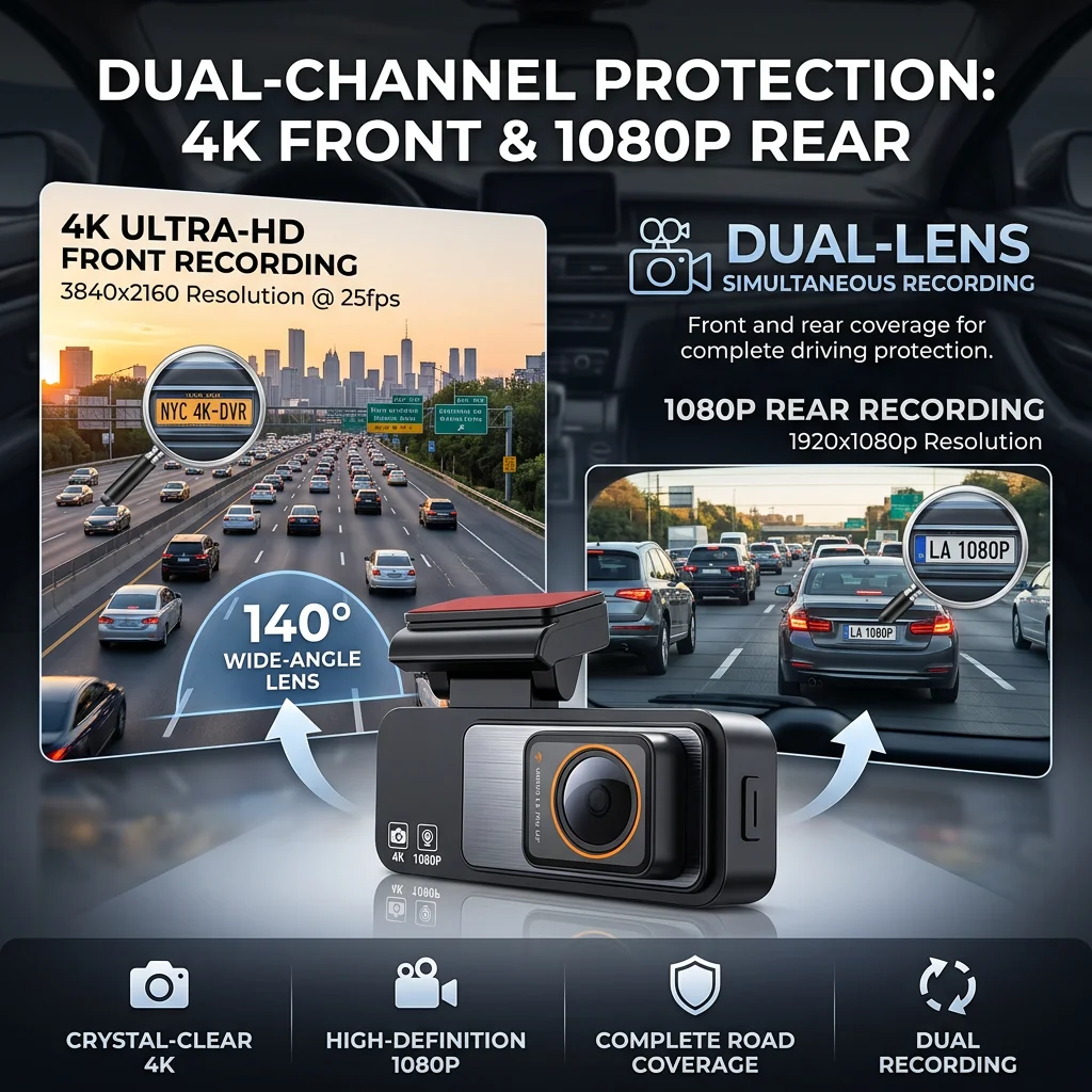 4K Dual Dash Cam Front And Rear With Wifi And Gps Mini Car Video Recorder Loop Recording Parking Mode Supercapacitor Car DVR