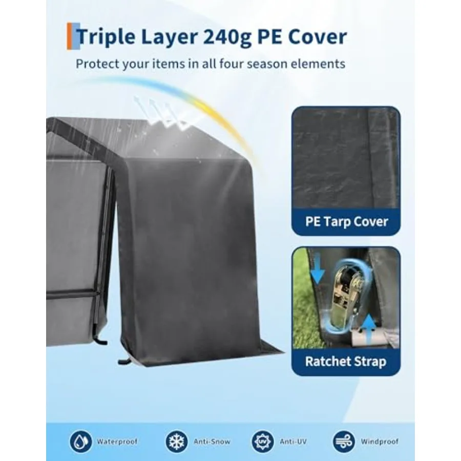 Portable carport storage shelter for motorcycles, firewood equipment heavy-duty 240g waterproof UV-resistant canopy with roll-u