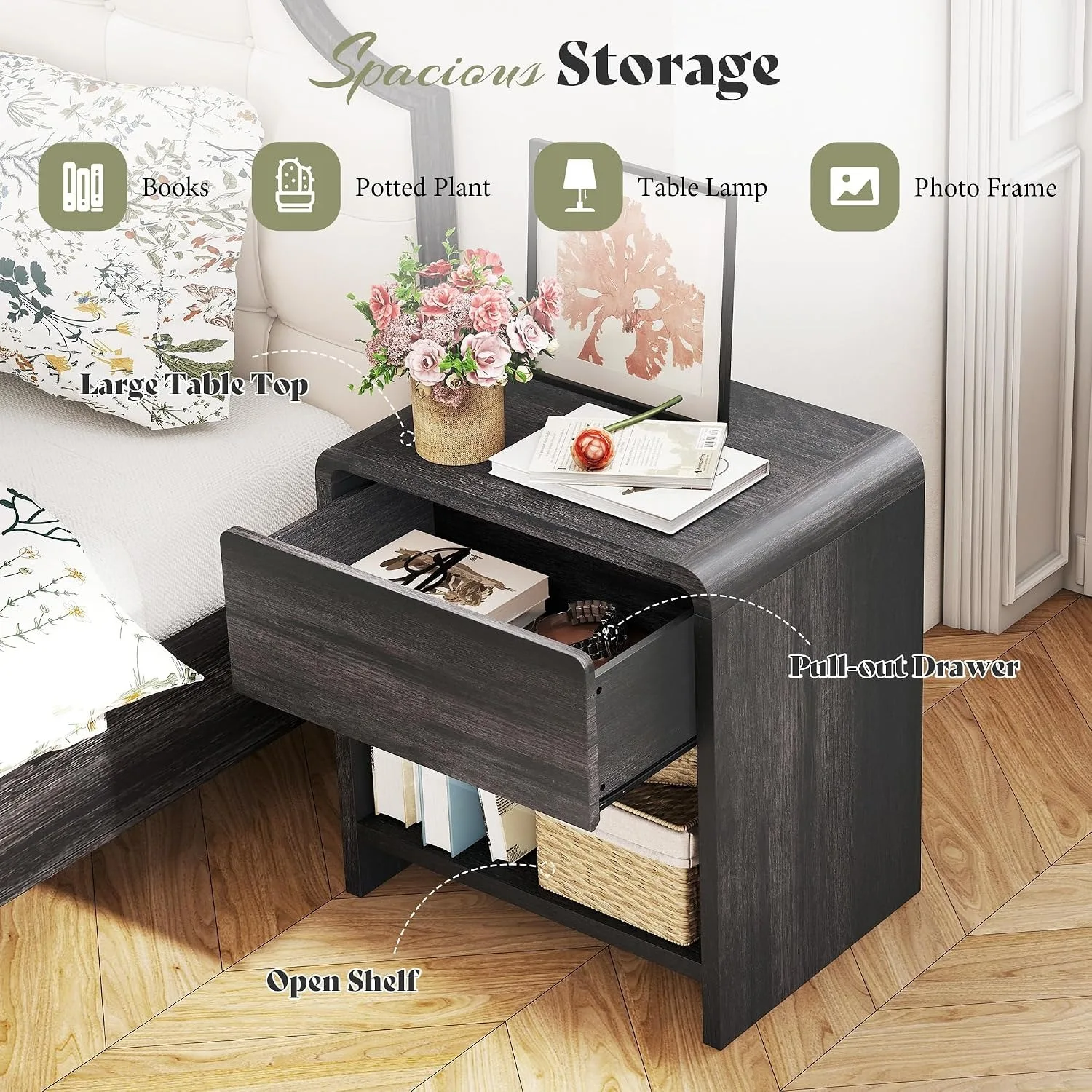2PCS 24Inch Round Curved Top Modern Nightstands With Storage Drawer Nordic Open luxury Shelves Bedroom Bedside Tables Customized