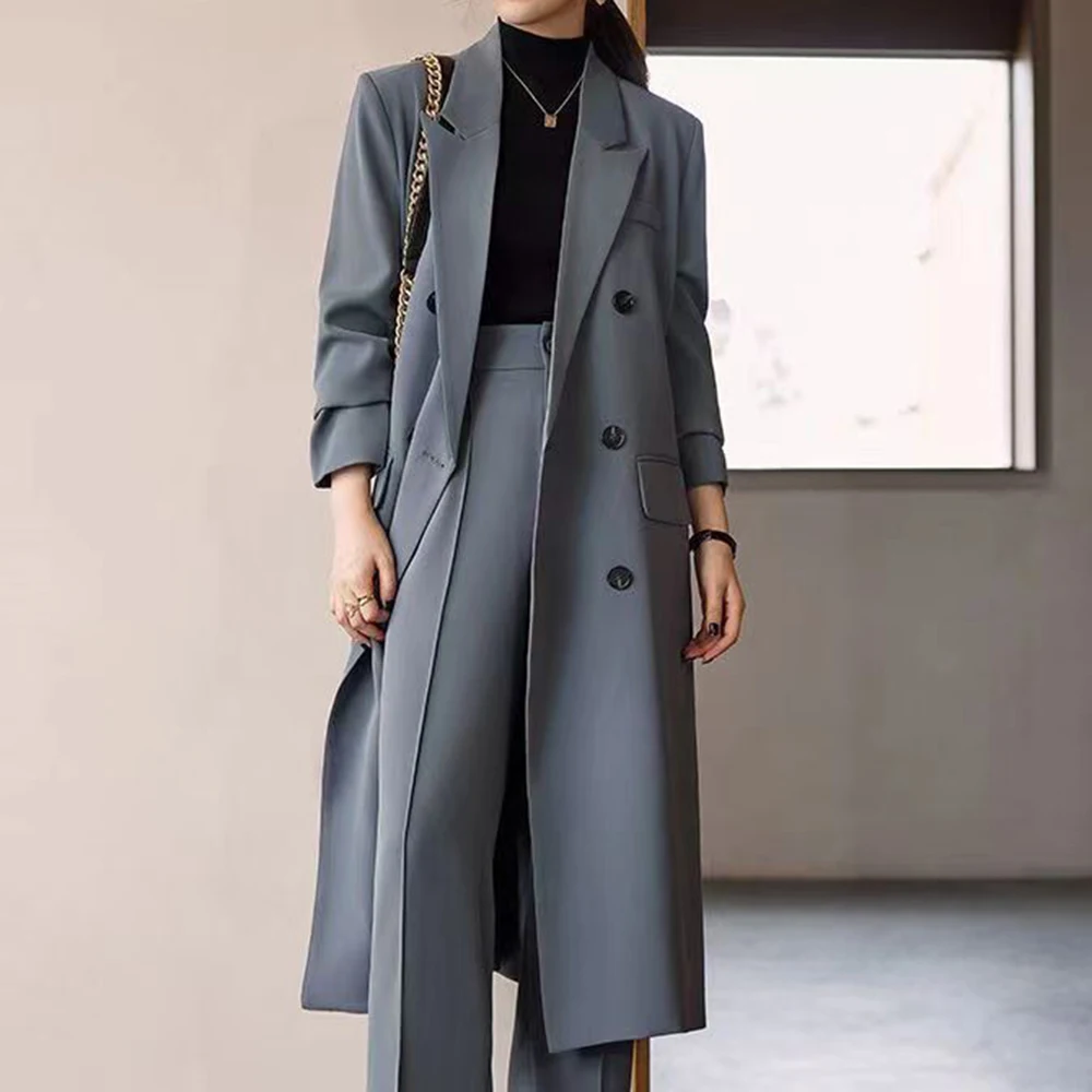 معطف نسائي للربيع والخريف معطف خندق صغير مزدوج الصدر بلون سادة كلاسيكي متوسط وطويل معطف بريطاني #4